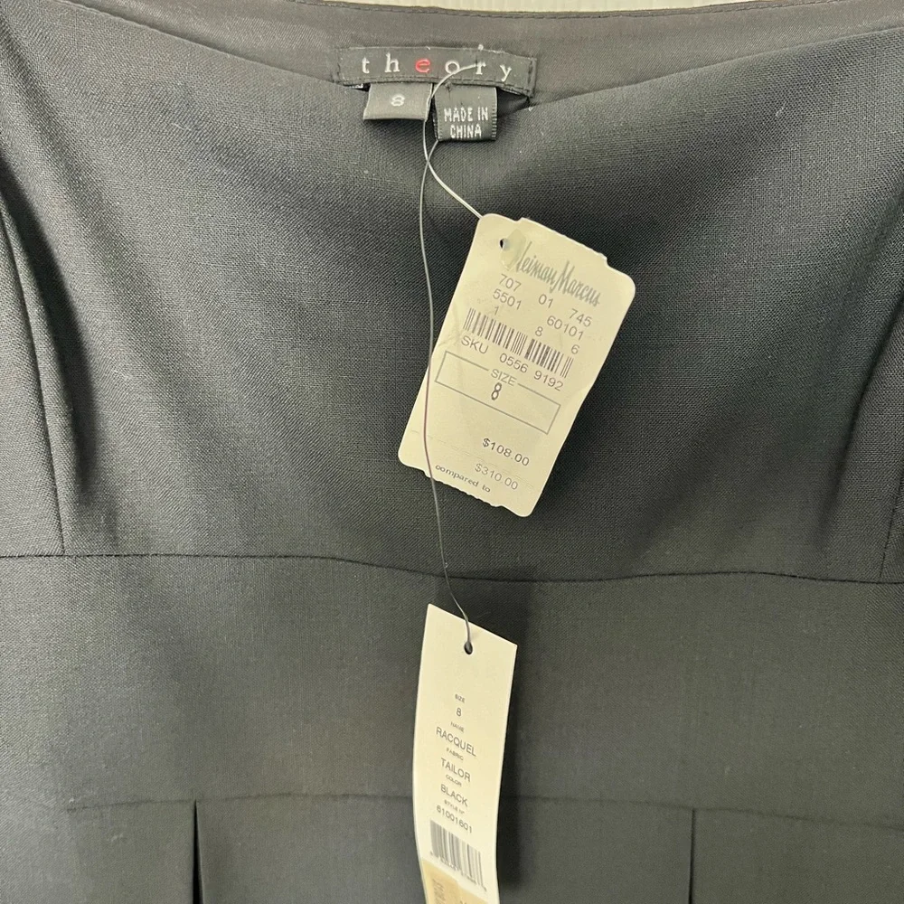 THEORY Raquel Black Pleated Fit and Flare‎ Spaghetti Strap Dress Size 8 - Picture 2 of 13